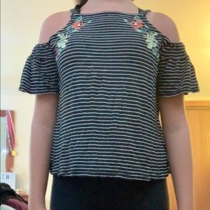 Black and white striped off the shoulder tank top